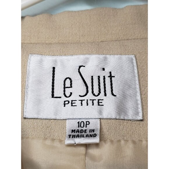 Le Suit Women's Petite Sz 10P Suit Jacket Blazer Beige Long Sleeve Button Front - Picture 4 of 6